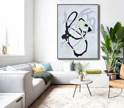 Extra Large Canvas Art,Hand-Painted Black And White Minimal Painting On Canvas,Hand Paint Abstract Painting